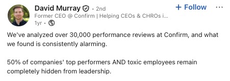 David Murray's post on 30,000 performance reviews