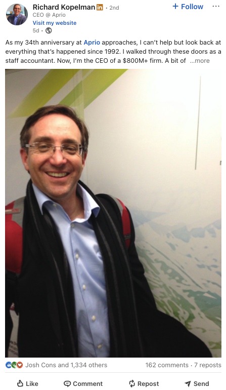 Richard Kopelman's post on 34 years at Aprio